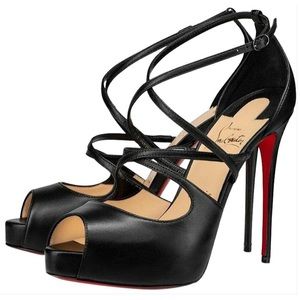 Christian Louboutin Black Holly Alta 120 Criss Cross Ankle Strap Stiletto Sandal